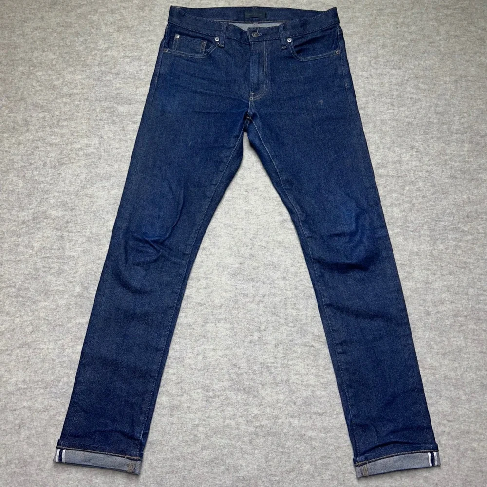 UNIQLO Jeans Kaihara Fabric Slim Straight‎ Low Rise Men's Dark Blue Denim